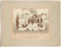 G.E. Small’s XI v Chard C.C. 1910’. Large original photograph of G.E. Small’s team, standing and seated in rows, wearing blazers and caps who played Chard C.C. on the 3rd September 1910. The team features a good number of Nottinghamshire and Derbyshire pl