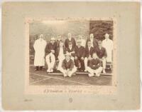 G.E. Small’s XI v Chard C.C. 1909’. Large original photograph of G.E. Small’s team, standing and seated in rows, wearing blazers and caps who played Chard C.C. on the 28th August 1909. The team features a good number of Nottinghamshire and Derbyshire play