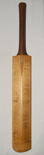 County and representative signed bat 1923. Full size Andrew Sandham &lsquo;Suprex&rsquo; bat by R.G. Paget & Son of London. Signed in ink to verso with ninety two signatures including the teams for Gentlemen v Players, probably the match played at Lord&rsquo;s, 18th- 20th 