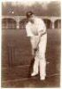 Frank Laver. Victoria & Australia 1891-1912. Original sepia photograph of Australian batsman Frank Laver in batting pose in front of the wicket, wearing Australian cap, at the nursery ground at Lord’s probaly in 1905 rather than in 1909