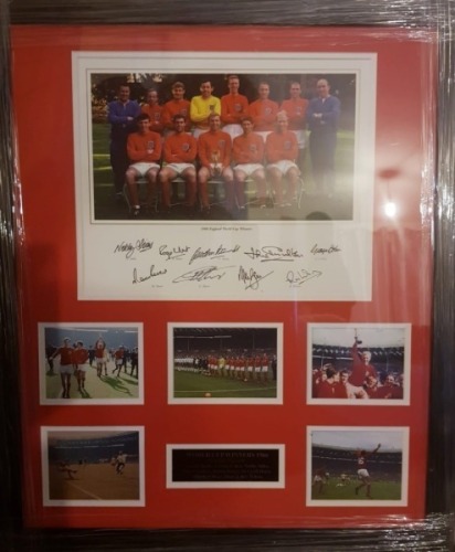 England 1966 Signed And Framed Display By 8 Certificate of Authenticity
