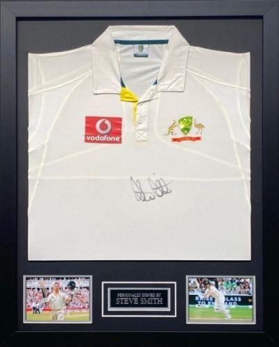 Steve Smith Signed And Framed Australis Cricket Shirt Certificate of Authenticity
