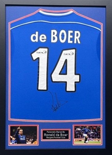 Ronald De Boer Signed And Framed Rangers Fc Shirt Certificate of Authenticity