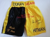 Roberto Duran And Thomas Hearns Dual Signed Shorts Certificate of Authenticity