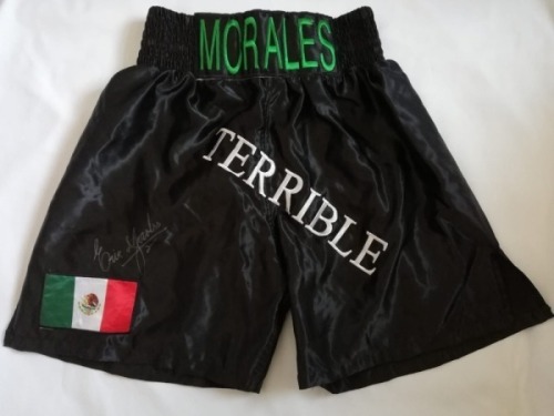 Erik Morales Signed Boxing Shorts Certificate of Authenticity