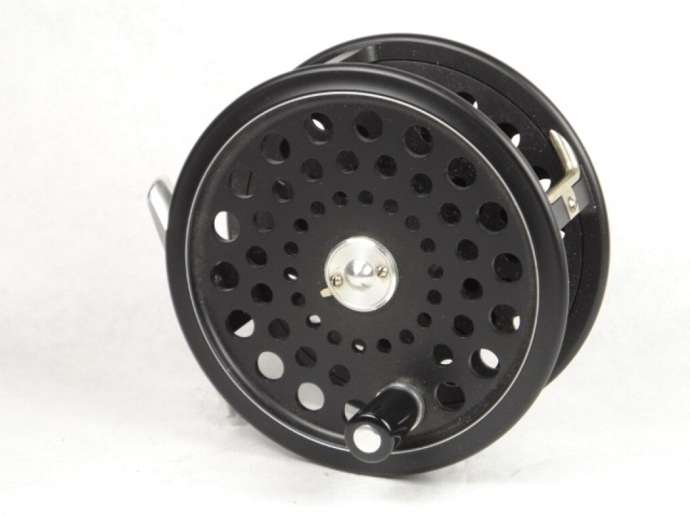 A Hardy Ultralite Disc Salmon fly reel, formerly the property of Rex Hunt,  black anodised finish