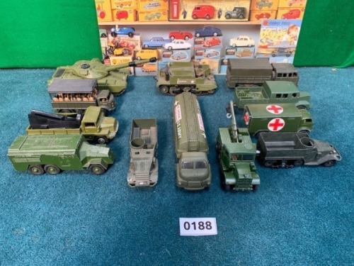 A Selection Of Dinky Military Vehicles To Include Various Tanks, Recovery Trucks, Medical And Armoured Vehicles And An Oil Tankers As Photographed (Ref PA188)