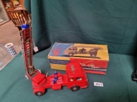 Joustra (France) Reference Quite Rare #469 Auto Pompiers Tin Plate Fire Engine In Played Condition Complete With Original Box In Fair Condition (Ref PA571)