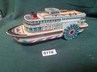 MT Modern Toys Japan Tin Plate Sidewheeler River Steamer Friction Toy Named Queen River (Circa 1964-1970) (Ref PA770)