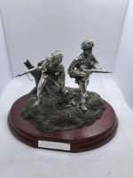 Dropzone pewter silver plated with a bronze base with a mahogany plinth no box 1 of 3000
