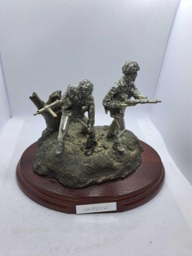 Dropzone pewter silver plated with a bronze base with a mahogany plinth no box 1 of 3000