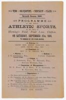 ‘The Olympian Cricket Club. Seventh Season, 1884’. Official folding programme for the Annual Sports event held at Horning’s Field, Clapton, 27th September 1884. The four page programme with printed titles, list of officers and regulations to front, and li