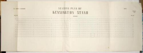 Kensington Oval, Barbados. Two original large printed seating plans, one for the Kensington Stand measuring 40.5”x14”, the other for the George Challenor Memorial Stand, 24”x14”. Dates unknown, possibly 1950s/1960s. Some staining to the Challenor plan, ot