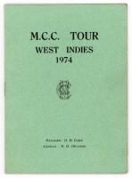 M.C.C. tour to West Indies 1974. Official players’ itinerary booklet issued to Derek Underwood for the tour, with his hand written annotations to pages. Previously sold by T. Vennett-Smith as lot 61 in the sale of 26th November 2013. VG