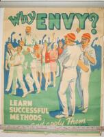 ‘Why Envy? Learn Successful Methods and apply Them. Bill Jones’ 1928. Original colour motivational ‘life-coaching’ poster published by Parker-Holladay & Co., London, who created the character, Bill Jones, to encourage good workplace behaviour and improve 