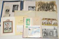 Cuttings, photograph, scorebook etc. 1910s-1980s. A mixed selection including a file of press cuttings from Illustrated News, Country Life 1940s/1950s covering The Ashes 1948, tennis, articles on W.G. Grace, George Hirst, Ranjitsinhji etc. Includes a coll