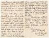 Levi George Wright. Derbyshire 1883-1909. Four page handwritten letter, dated 29th November 1898 to C.P. Green, collector providing information on the source of silk scorecards at Derby. He suggest A.J. Gaston as the best source of Wisdens. ‘I must assur - 2