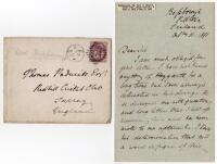 Earl Bessborough [Frederick Ponsonby] in Ireland. Three page handwritten letter from Ponsonby, with addressed envelope (adhesive marks to verso) to the well known collector, Thomas Padwick, dated October 31st 1891. Very interesting comments to Padwick on 