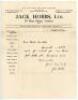 John Berry ‘Jack’ Hobbs. Surrey & England 1905-1934. Single page letter handwritten in ink by Hobbs on his business letterhead in Fleet Street. Dated 28th September 1925, Hobbs is enclosing a photo card ‘for which you owe Jack Hobbs Ltd fourpence (4d)’. N