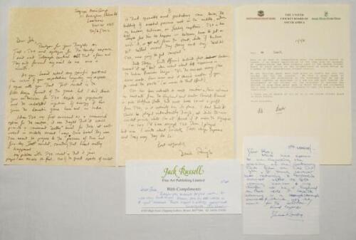 Cricket correspondence 1980s-2010s. Four letters/ notes, each signed by the correspondent. A two page handwritten letter from Derek Pringle, dated 30th June 2012, to ‘Dear John’, in which he described Test cricket as ‘the Rolls Royce format of the game bu