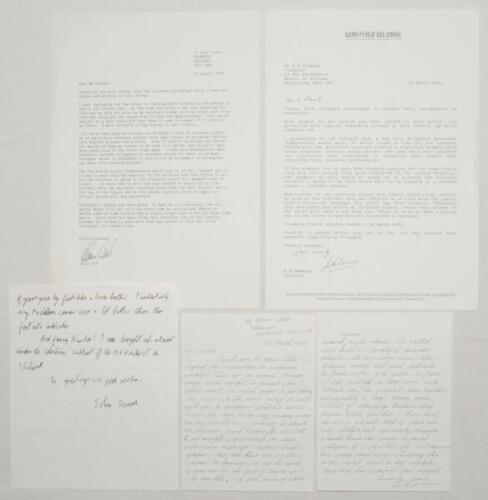 Cricketers’ correspondence 1990s. A selection of four signed letters of which two are handwritten, one from John Dewes (Cambridge University, Middlesex & England 1948-1956), a two page handwritten undated letter recollecting memories of C.T. Studd, the ot