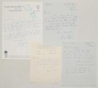 Yorkshire C.C.C. correspondence 1960-1984. Four original handwritten letters from Yorkshire players, each signed by the player. Includes three letters to Jack Sokell regarding invitations to attend Wombwell Cricket Lovers’ Society events, Ray Illingworth 