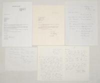 Australia Test players’ correspondence 1974-2010. Five original handwritten and typed letters from Australian Test players, each signed by the player. Four relate to requests for autographs, from Peter Burge, undated, Bill Lawry 1974, Peter Burge 1990, an
