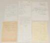 Cricket letters. Selection of six letters/notes each from a cricketer replying to an autograph request in the 1980/90’s. The signatures on the letters are from F.L. Townsend, Joe Hardstaff, Hopper Levett, George Pope (2) and T.B. Mitchell (2). G