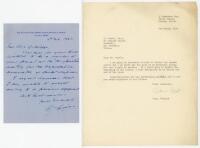 Middlesex. Bill Edrich and Denis Compton. Two letters relating to invitations to attend events. One is a single page handwritten letter dated 4th February 1957 from Bill Edrich to ‘Mr. Gutteridge’ replying to an invitation to attend a meeting of the Oxfor
