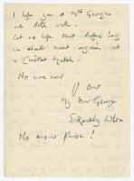 Evelyn Rockley Wilson. Cambridge University, Yorkshire & England 1899-1923. Two page handwritten letter to George Hirst, Yorkshire & England 1891-1929. The letter dated 25th February 1945 and sent from Winchester. ‘My Dear George, Just a line to hope you 