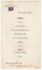 M.C.C. tour of Australia 1946/47. Original Dinner menu from the Union-Castle Line ‘M.V. Stirling Castle’ ship that took the M.C.C. team to Australia. The double sided menu dated Saturday, 31st August 1946, the day it sailed from Southampton, and features - 2