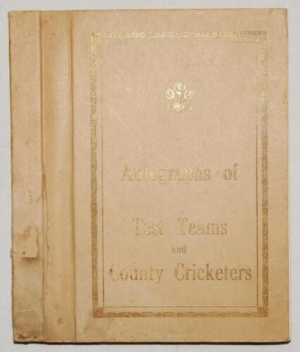 Thomas Henry Clark’s Benefit Year 1961. ‘Autographs of Test Teams and County Cricketers’. Hardback album produced for his Benefit Year, with gold lettering and decoration to front board, biography and mono photograph of Clark to introduction, Foreword by 