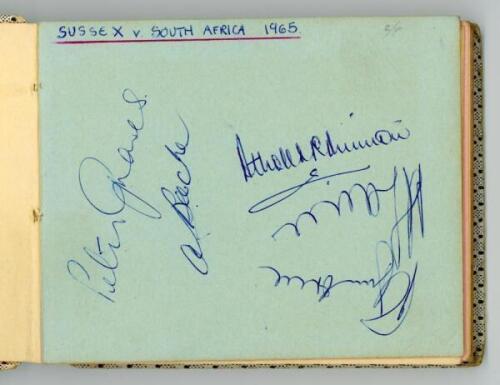 County and tour autographs 1965-1969. Autograph album comprising over ninety signatures in ink of Sussex players, touring teams and other counties, the majority of pages multi-signed and back-to-back. The signatures appear to have been collected at Sussex