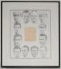 Lancashire 1924. Album page signed in pencil by twelve members of the Lancashire team including Sharp (Captain), Makepeace, Iddon, Parkin, Hopwood, McDonald, Duckworth, Hallows etc. The page laid down to a large image comprising a series of pencil drawing