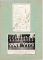 South Africa tour to England 1947. A postcard issued by J. Salmon of Sevenoaks signed in ink to the verso by all seventeen playing members of the South African touring party. Signatures are Melville (Captain), Nourse, Lindsay, Payn, Fullerton, Dyer, Smith