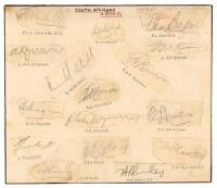 South Africans c. 1949/50. Sixteen signatures in pencil of South African Test cricketers, each signed to piece laid down to a page with the players’ names annotated in pencil below each signature. Signatures are van der Bijl, A. Rowan, Wade, Dalton, Mann,