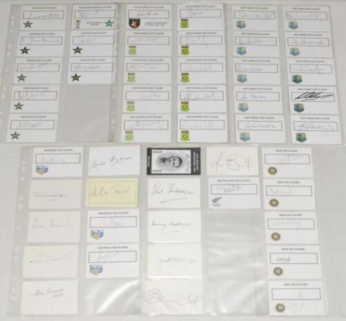 Overseas Test player signatures 1960s onwards. A collection of fifty one uniformly sized white cards, individually signed by international Test cricketers. The majority of cards with printed title and country emblem. Countries are Australia (9 signatures)