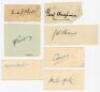 Test players signatures. Ink signatures of Herbert Wade (South Africa), Bert Oldfield (Australia), J.W. Hearne, A.P.F. Chapman (England, both on paper pieces) and three members of the West Indies 1933 touring party, Christiani, Merry and Griffith nicely s