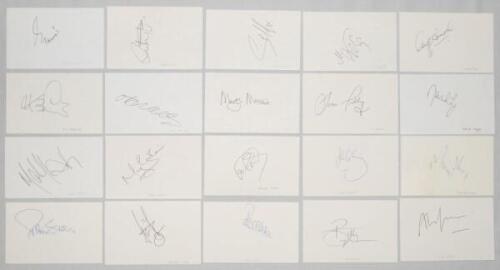 Test, International and County cricket signatures 1970s onwards. Thirty six plain white postcards, each signed individually. Signatures include Geoff Arnold, Robert Croft, Kim Barnett, Alan Mullally, Martyn Moxon, Darren Maddy, David Lloyd, Mark Ilott, Gr