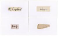 Bodyline. M.C.C. tour to Australia 1932/33. Nine signatures in ink of members of the M.C.C. touring party. Seven signatures are signed to piece, each laid down to individual plain white card. Signatures are Gubby Allen, Maurice Leyland, Maurice Tate, Hedl