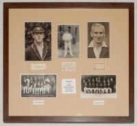 ‘Yorkshire C.C.C. Legends’ 1920s/ 1930s. Three signatures in ink of Yorkshire players Arthur Dolphin, Roy Kilner and Hedley Verity, each signed to piece and window mounted below accompanying photographs of each player, and team photographs/ postcards of t