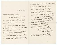 Frederick A. Brooke, cricket writer and collector. Two page handwritten letter from Brooke to George Neville Weston dated 14th October 1934. Writing from his home in Yorkshire, Brooke refers to Weston’s ‘Bibliography of Ashley-Cooper’s writings and note t