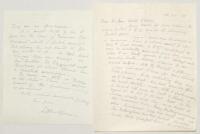 Charles Pratt Green. Cricket collector and wine merchant. Two two-page handwritten wartime letters with very good cricket content from Pratt Green to George Neville Weston. In the first, dated 18th December 1941, he thanks Weston for ‘the Cardus book’ des