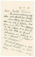 Charles Pratt Green, cricket collector and wine merchant. Two two page handwritten letters from Pratt Green to George Neville Weston, the first dated 27th October 1941. Writing from his Malvern home, Pratt Green makes reference to an accompanying letter (