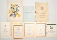 Pelham Francis ‘Plum’ Warner. Oxford University, Middlesex & England 1894-1920. A selection of eight official menus from Warner’s personal collection, some with notes for a speech given by Warner. Items include an ‘Argentine Club Independence Day Dinner S