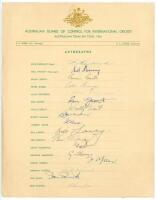 Australia tour to England 1961. Official Australian Board of Control autograph sheet fully signed by all seventeen members of the Australian touring party. Signatures are Benaud (Captain), Harvey, Burge, Davidson, Gaunt, Grout, Jarman, Kline, Lawry, Macka