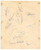 ‘Australians & South Africans 1969/70’. Large page signed in ink to one side by thirteen and to the verso by ten members of the South African team and Australian touring party. South African signatures are Bacher, Irvine, Richards, Seymour, Goddard, Proct