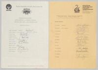 Western Australia. 1984/85-1999/2000. Five official autograph sheets for Western Australia matches. Four sheets are fully signed, for matches v South Australia, Adelaide, 22nd- 25th February 1985 (12 signatures), v Queensland, Perth, 17th- 20th January 19