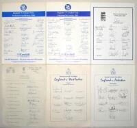 England autograph sheets 1986-1996. Five official autograph sheets of England teams, fully signed unless stated. Includes three for home Test matches v India, 1st Test, Lord’s, June 1986 (12 signatures), v West Indies, 2nd Test, Lord’s, June 1995 (12, lac