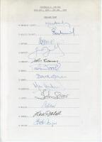 England tour of Australia 1978/79. Official autograph sheet for the England team who played Australia at Melbourne on the 29th December 1978 to 3rd January 1979. Twelve signatures including Brearley, Willis, Botham, Boycott, Gooch, Gower, Randall, Emburey